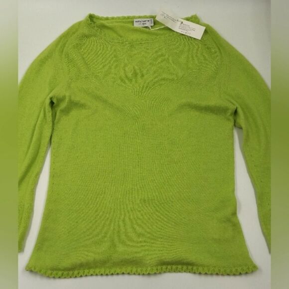 Cashmere Maria Sartini  Cotton Blend Sweater SZ 44 Neon Green - Picture 6 of 16
